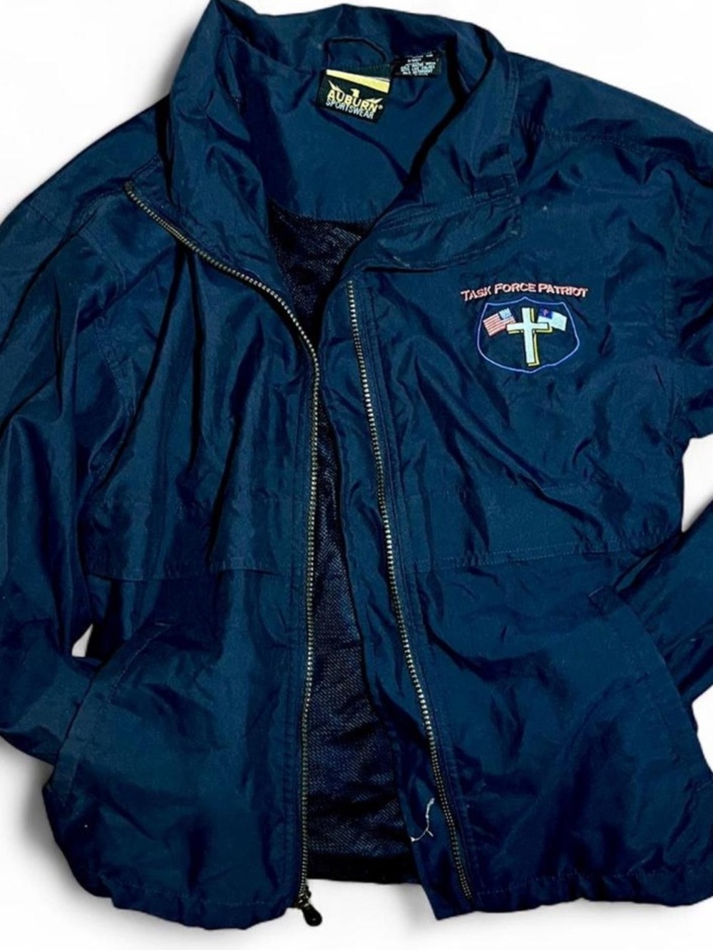 Vintage 90s Auburn Sportswear Task Force Patriot Windbreaker Jacket Black Medium